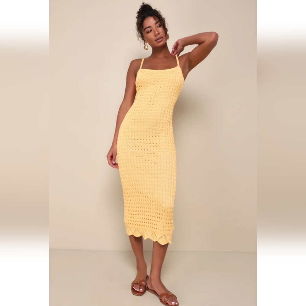 Lulus Light Orange Crochet Lace-up Midi Dress
